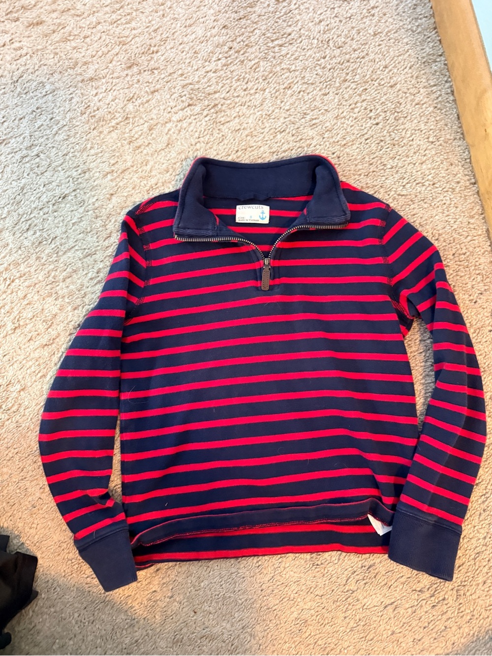 Boys’ Navy & Red Quarter-Zip Striped Sweater